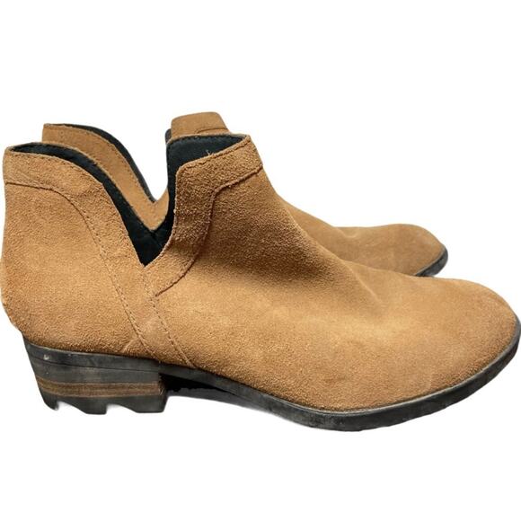 Sorel Lolla Bootie Suede Cutout Ankle Slip On Suede Heel Memory EVA Camel 9.5 - Picture 2 of 6